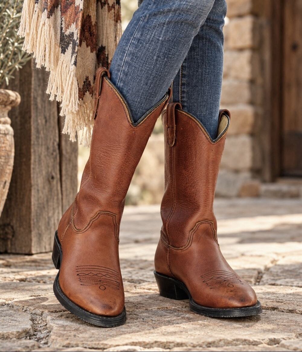 Double H Women’s 8 M Brown Leather Western Cowboy Boots 5131 Vintage Style